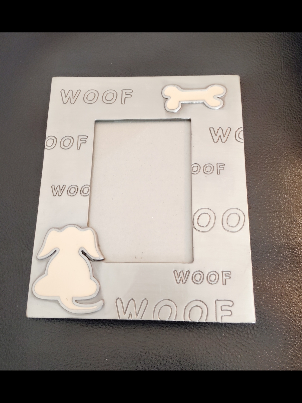 Dog-Themed Silver Photo Frame with White Accents